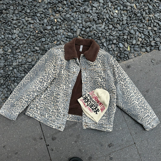 FATEE Reversible Cheetah Print Denim Jacket
