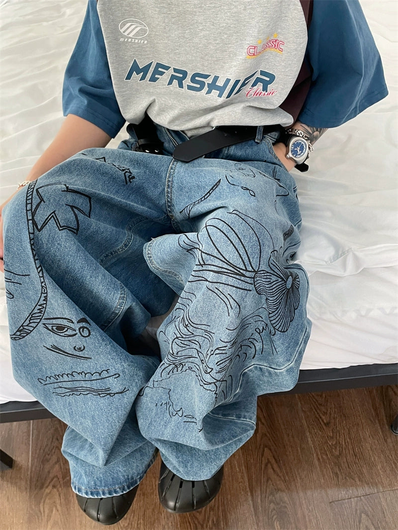 Jusho Hand Scribble Wide Jeans