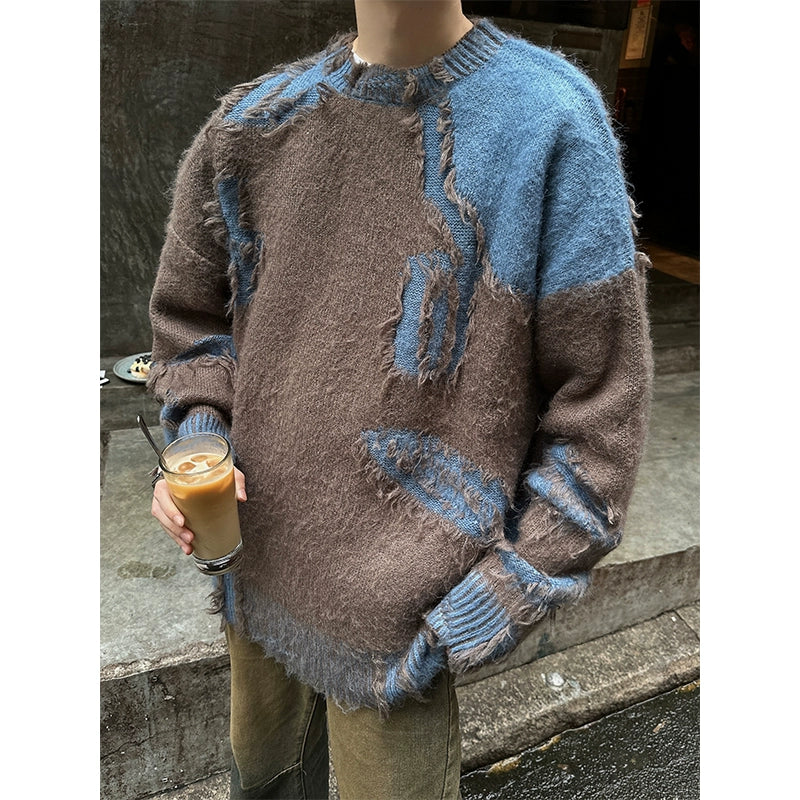JM Irregular Contrast Fuzzy Sweater