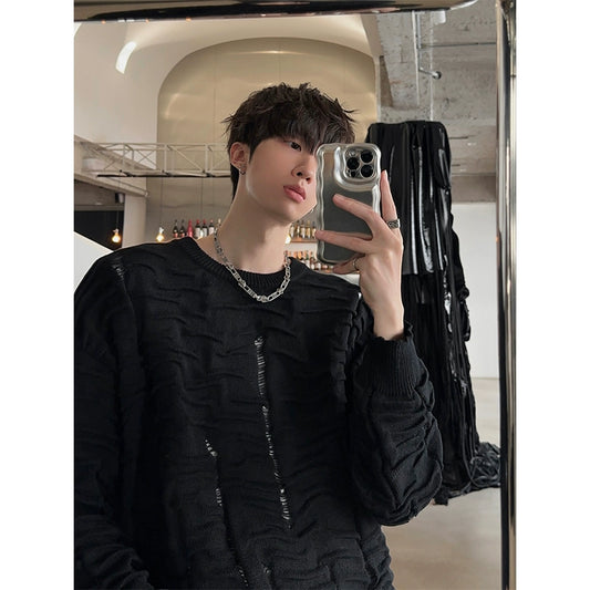 JM Pleated Ripped Texture Knit Sweater