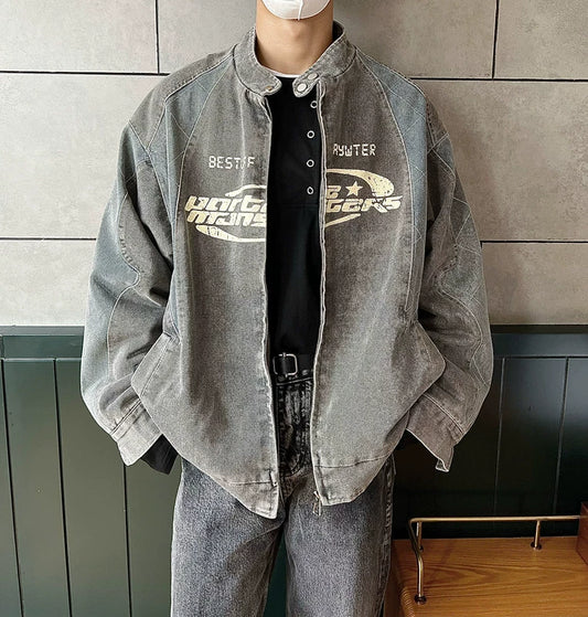 abc Washed Patched Print Denim Jacket