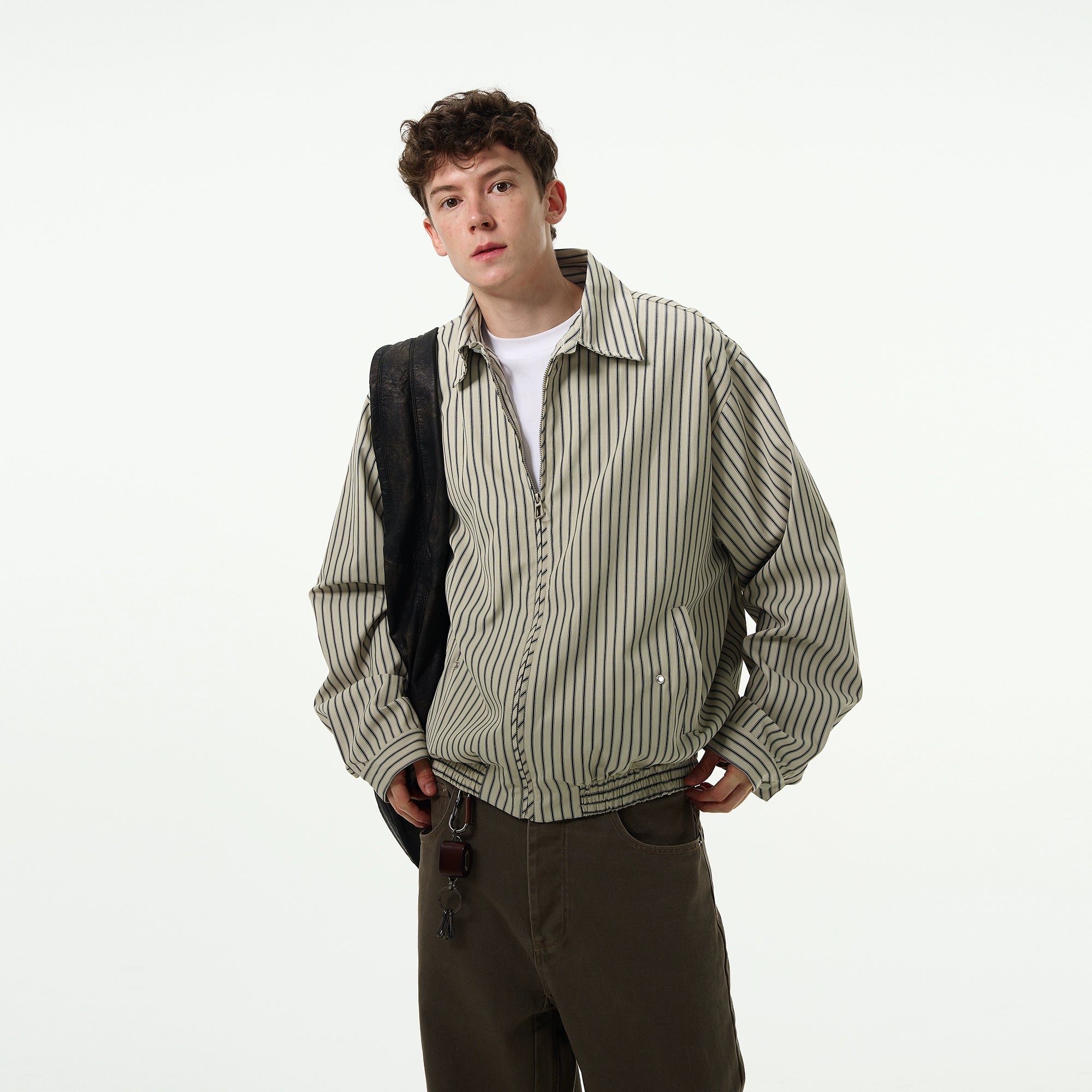 Madwitch Retro Striped Zip-up Shirt Jacket