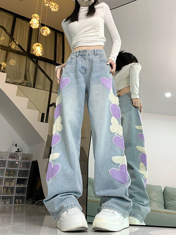 Mage Heart & Butterfly Straight Jeans