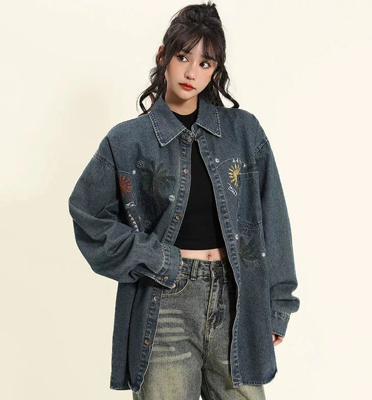 KKYES Island Embroidered Denim Jacket