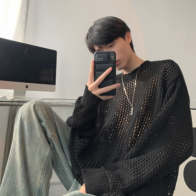 v37 Crewneck Hollow Mesh Sweater