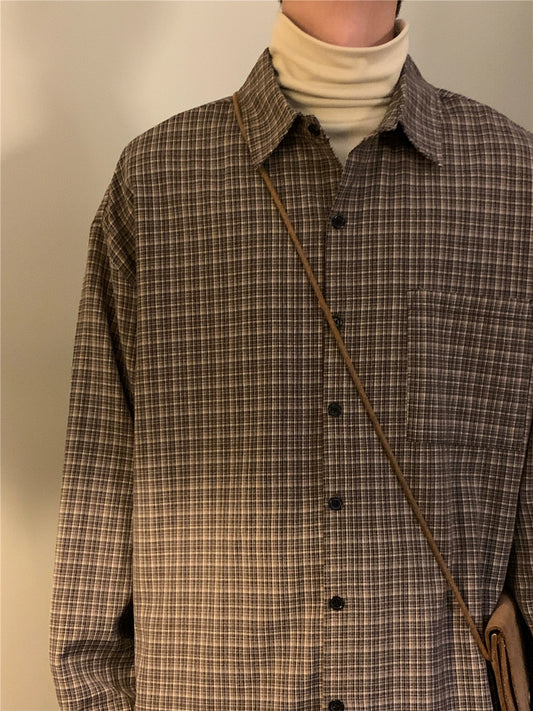 Nagawl Retro Loose Plaid Long-sleeved Shirt