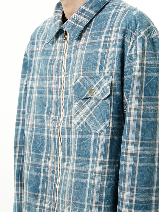 77Fight Vintage Plaid Zipper Shirt