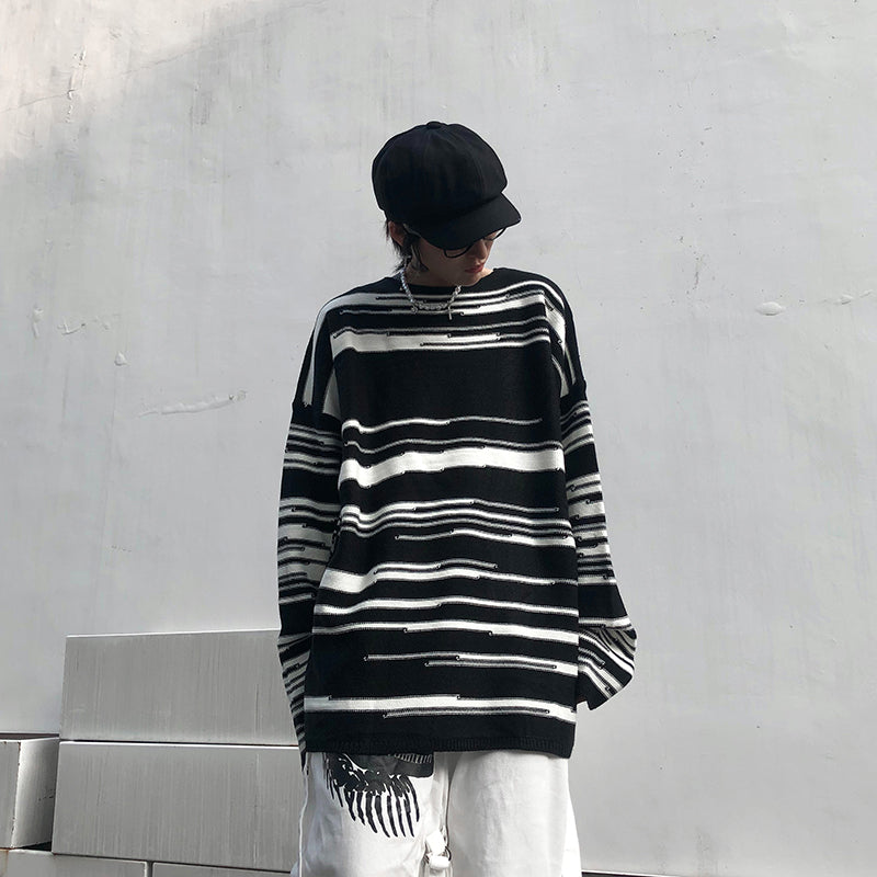 77Fight Striped Zebra Crewneck Sweater