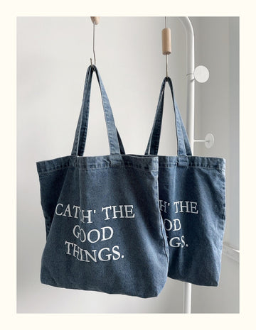 VM "Catch The Good Things" Denim Tote Bag