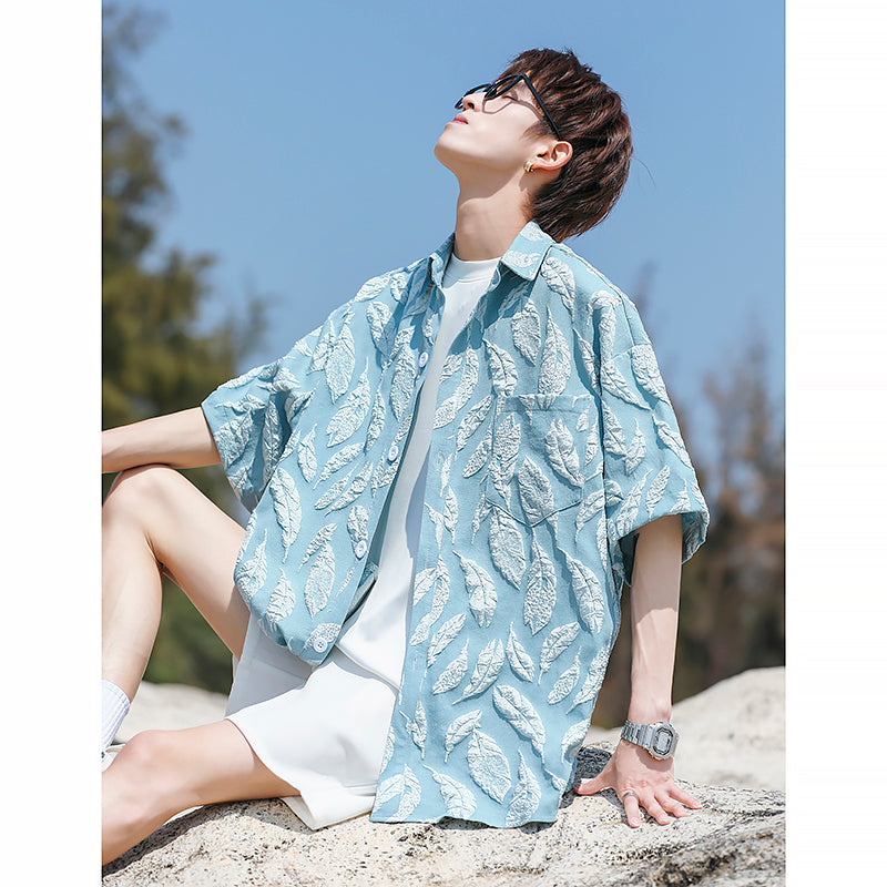 Manyston Embroidered Leaves Short-sleeved Shirt