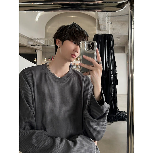 JM Corduroy V-neck Loose Pullover Sweatshirt