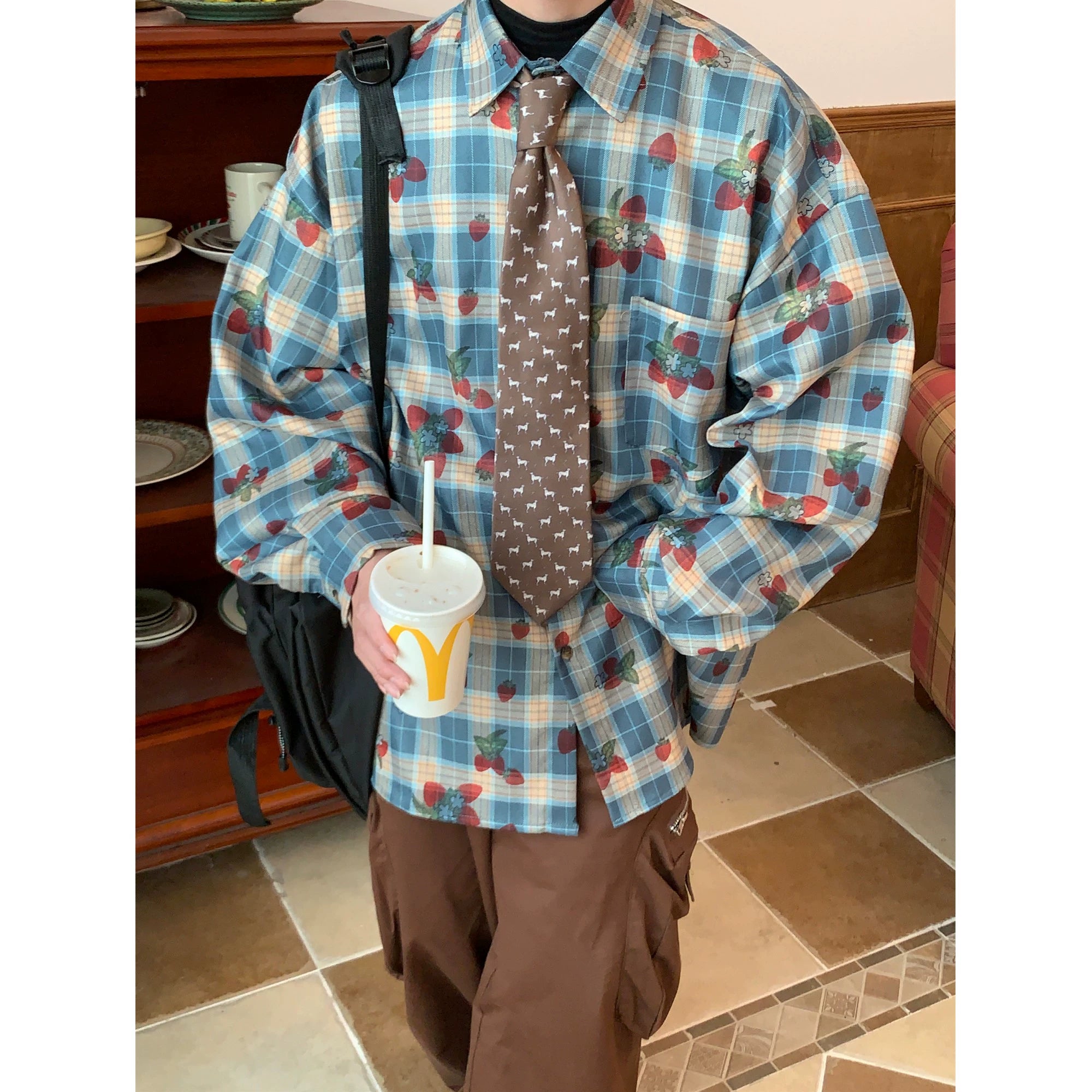 c2 Strawberries Plaid Shirt
