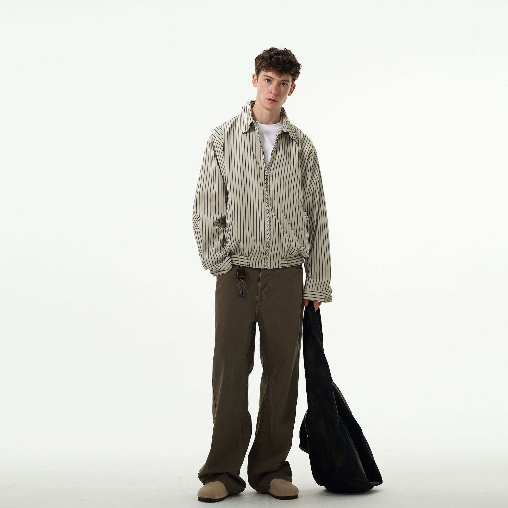 Madwitch Retro Striped Zip-up Shirt Jacket