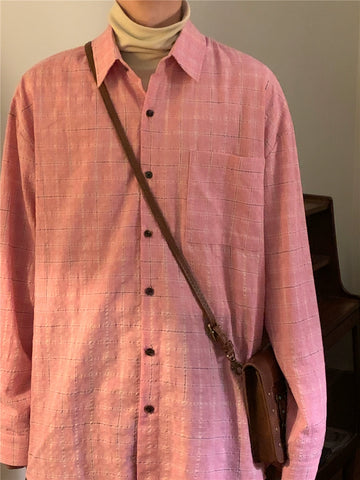 Nagawl Retro Pink Button Down Long Sleeve Shirt