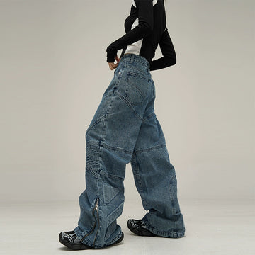 77Fight Swishy Side Zippers Wide Jeans