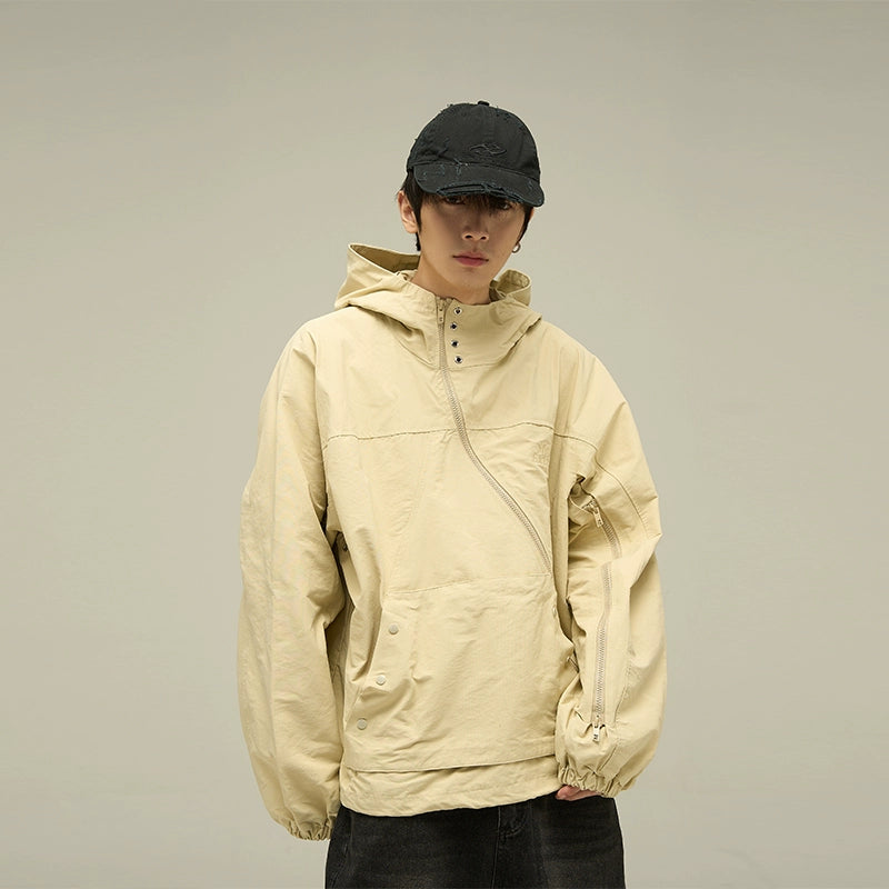 77Fight Diagonal Zipper Windbreaker Jacket