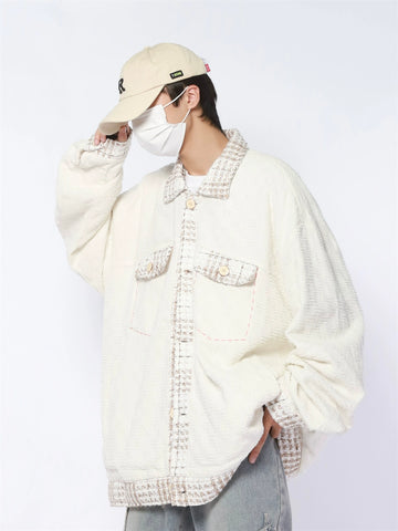 Mage Plaid Panel Drop Shoulder Teddy Jacket
