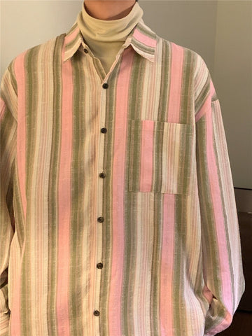 Nagawl Woven Striped Button-down Long Sleeve Shirt
