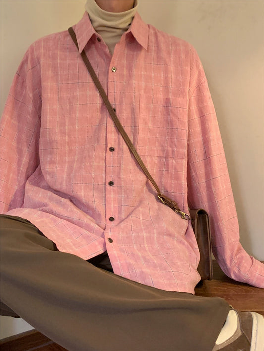 Nagawl Retro Pink Button Down Long Sleeve Shirt
