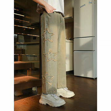 Manyston Star Patches Straight Jeans