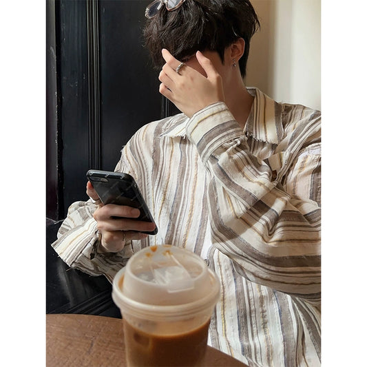 JM Striped Raw Edge Long-sleeves Shirt