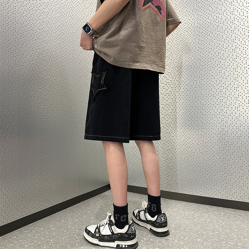 Star Patch Drawstring Denim Shorts
