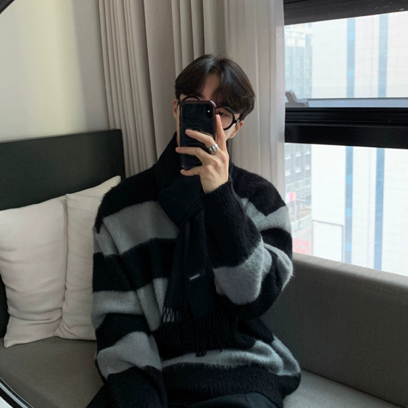 v37 Striped Fuzzy Sweater