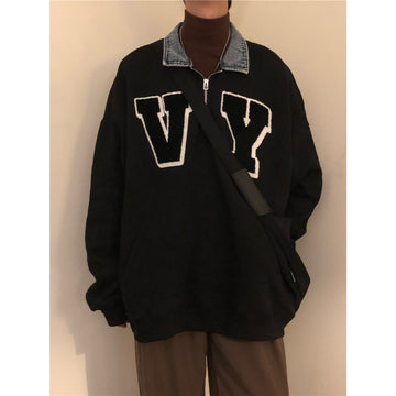 Nagawl Retro "X Y" Embroidery Sweatshirt