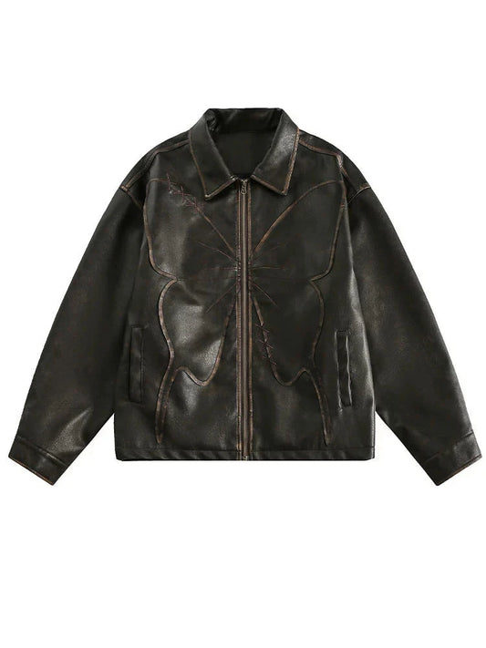 KKYES Butterfly Leather Jacket