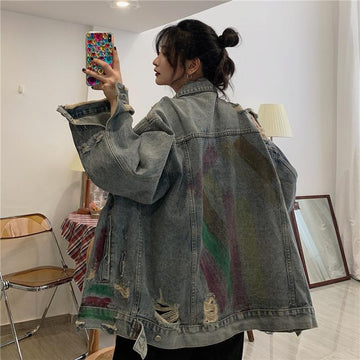 Painted Distressed Denim Jacket